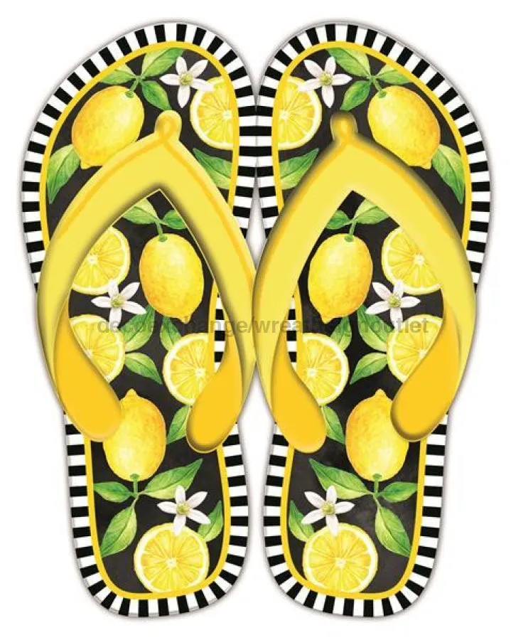 12.75"Hx10"L Metal Flip Flops Sign Yellow/Green/Black/White MD1090