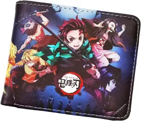 Anime Demon Wallet Tanjiro Nezuko Zenitsu Inosuke Short Bifold Leather Moneybag Photo Card Holder Cosplay Accessory Halloween