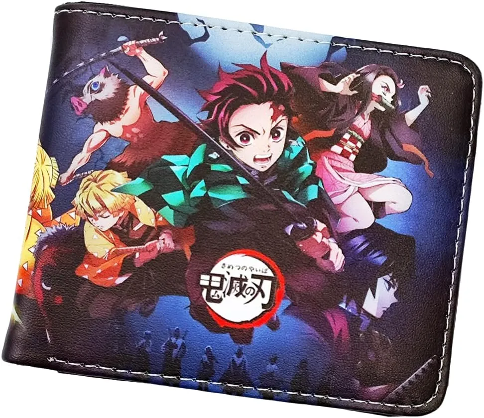 Anime Demon Wallet Tanjiro Nezuko Zenitsu Inosuke Short Bifold Leather Moneybag Photo Card Holder Cosplay Accessory Halloween