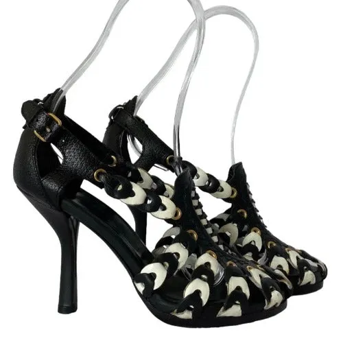BALENCIAGA Black & White Morocco Leather Sandals Nicolas Ghesquiere 2008, Size 36.5