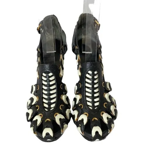 BALENCIAGA Black & White Morocco Leather Sandals Nicolas Ghesquiere 2008, Size 36.5