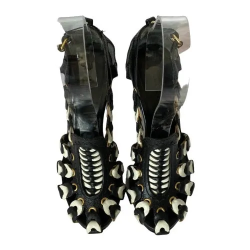BALENCIAGA Black & White Morocco Leather Sandals Nicolas Ghesquiere 2008, Size 36.5