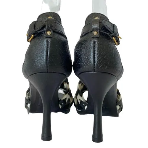 BALENCIAGA Black & White Morocco Leather Sandals Nicolas Ghesquiere 2008, Size 36.5