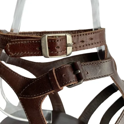 BALENCIAGA Dark Brown Leather Gladiator Strappy Sandals, Size 39.5