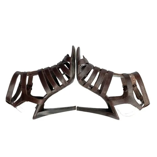 BALENCIAGA Dark Brown Leather Gladiator Strappy Sandals, Size 39.5