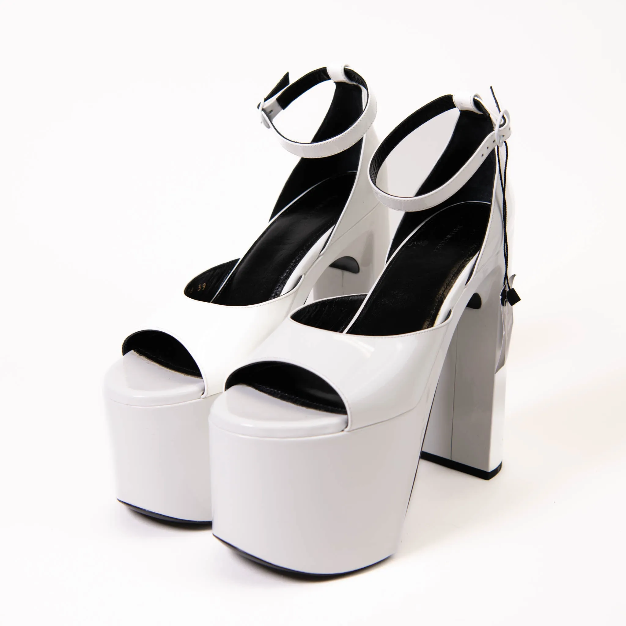 Balenciaga White Patent Leather Camden Platform Sandals Size 39