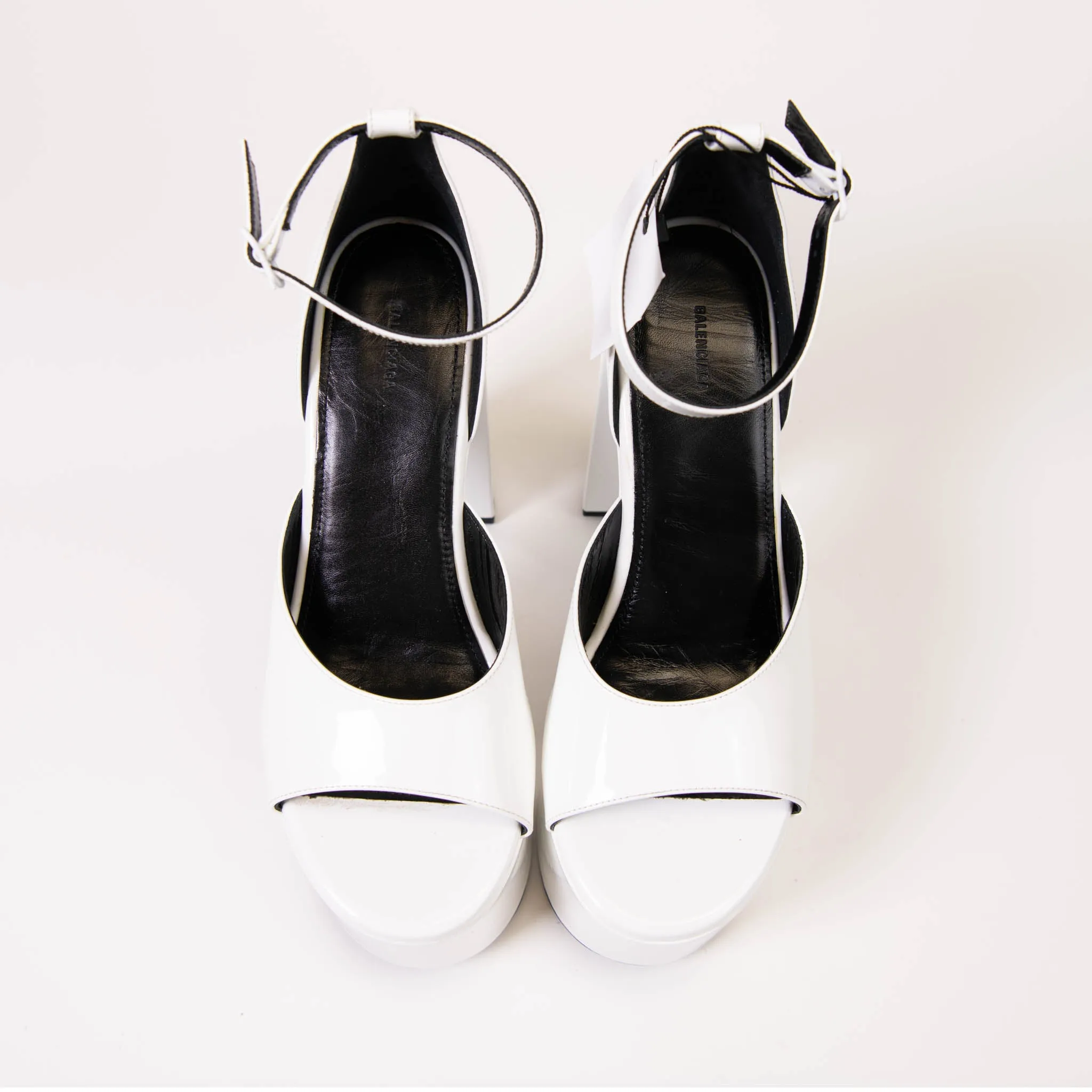 Balenciaga White Patent Leather Camden Platform Sandals Size 39