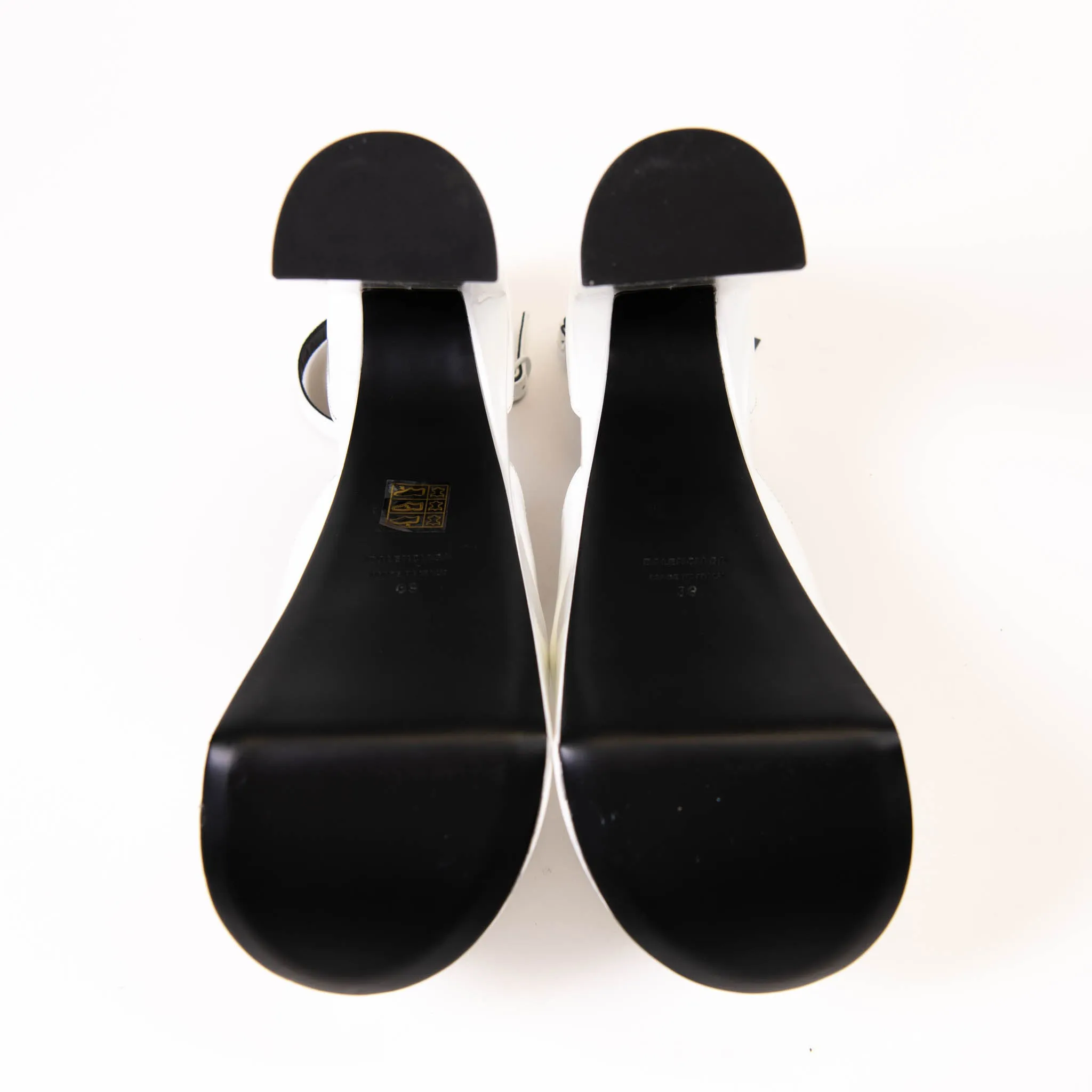 Balenciaga White Patent Leather Camden Platform Sandals Size 39