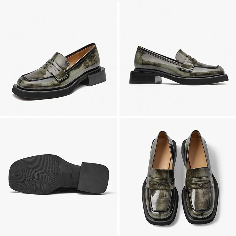 BeauToday Round Toe Wedge Loafers for Women