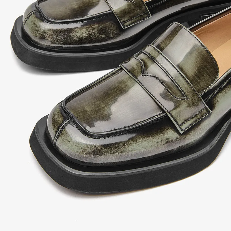 BeauToday Round Toe Wedge Loafers for Women