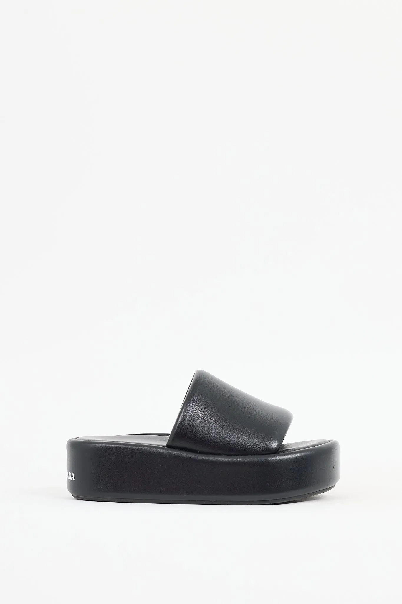 Black Leather Rise Platform Sandal