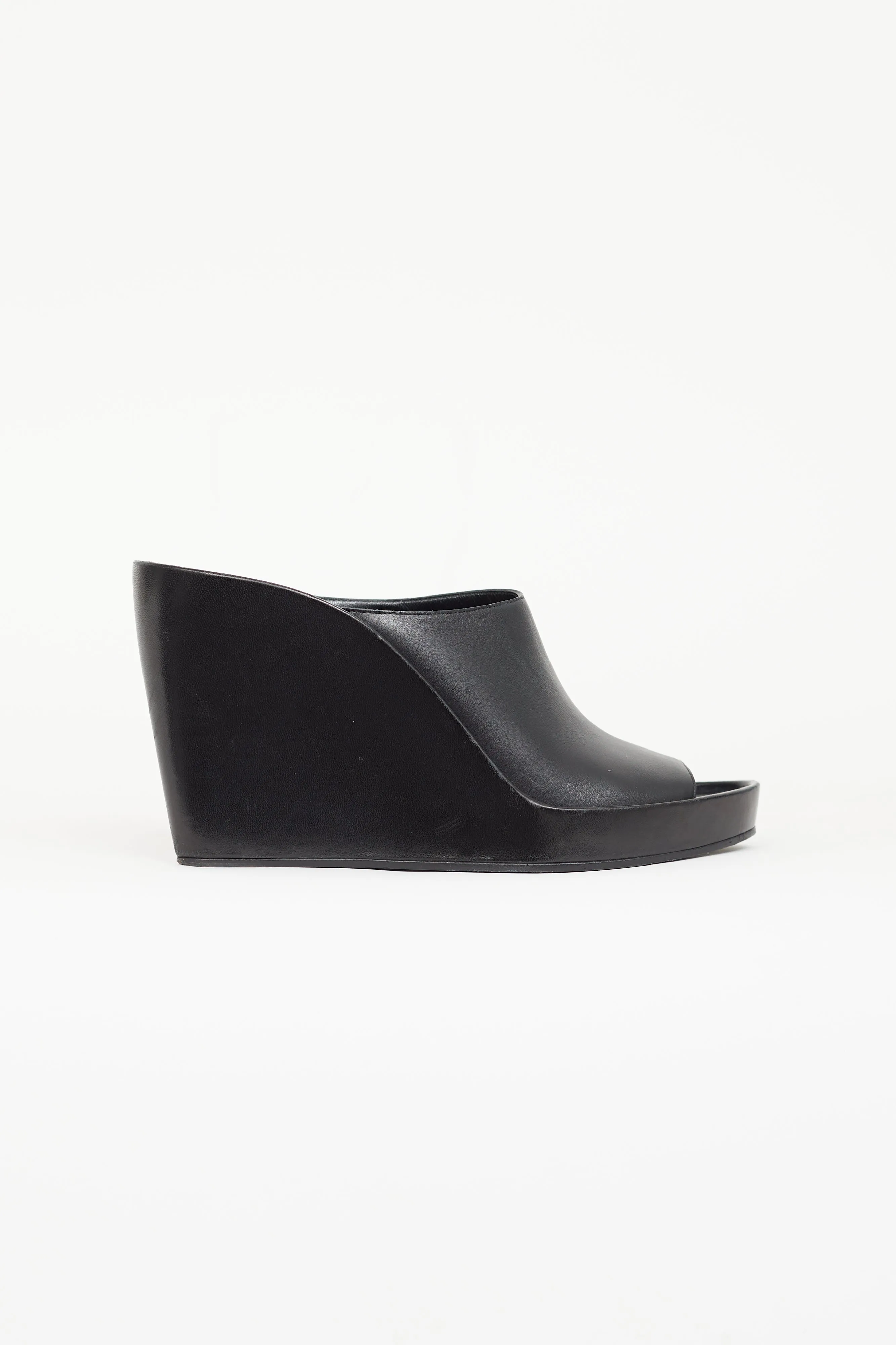 Black Leather Wedge Sandal