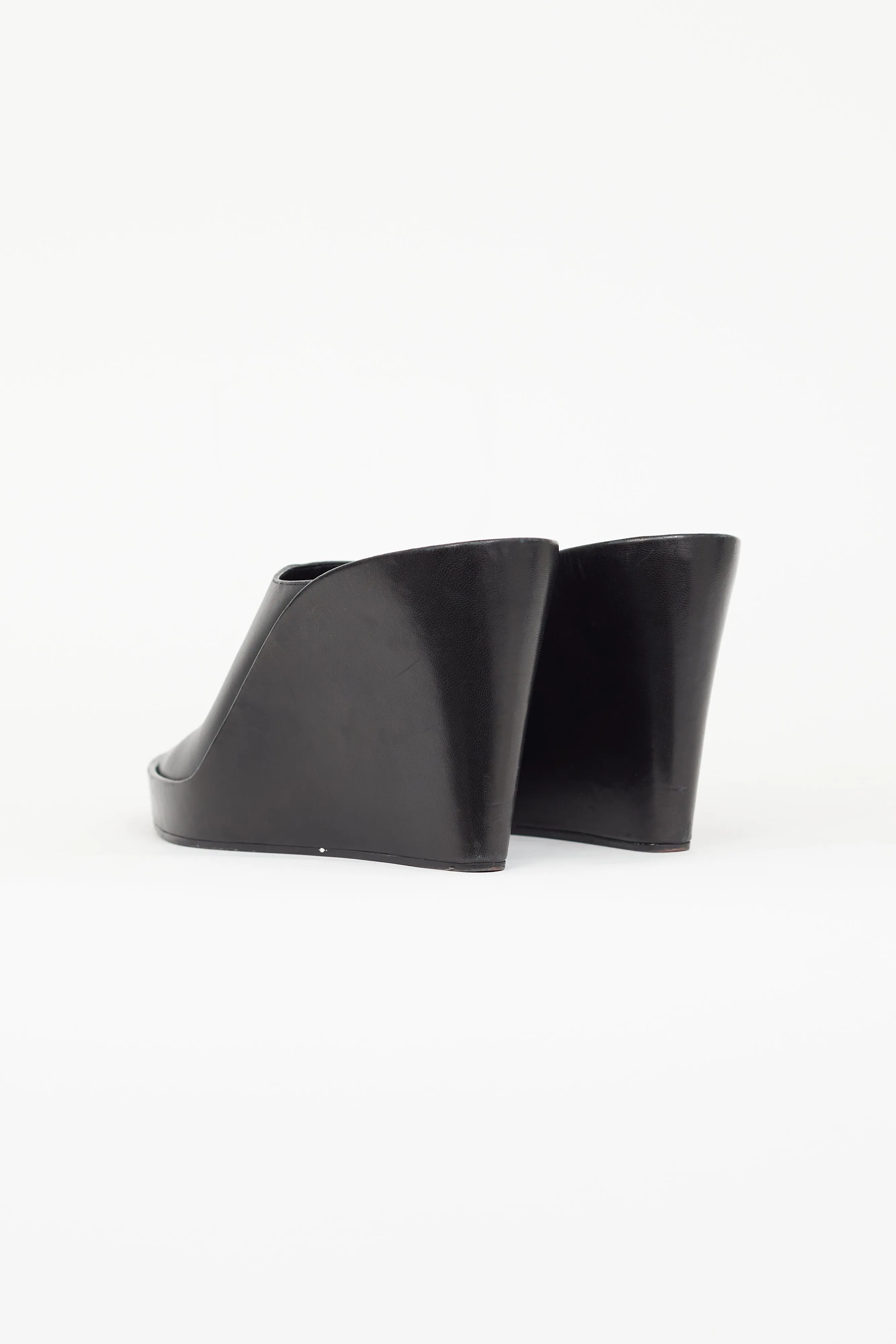 Black Leather Wedge Sandal