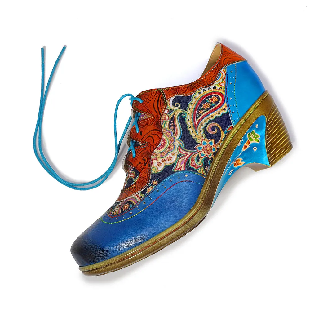 Blue Low Heel Oxford Heel Pumps