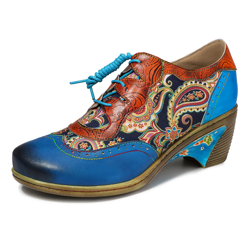 Blue Low Heel Oxford Heel Pumps