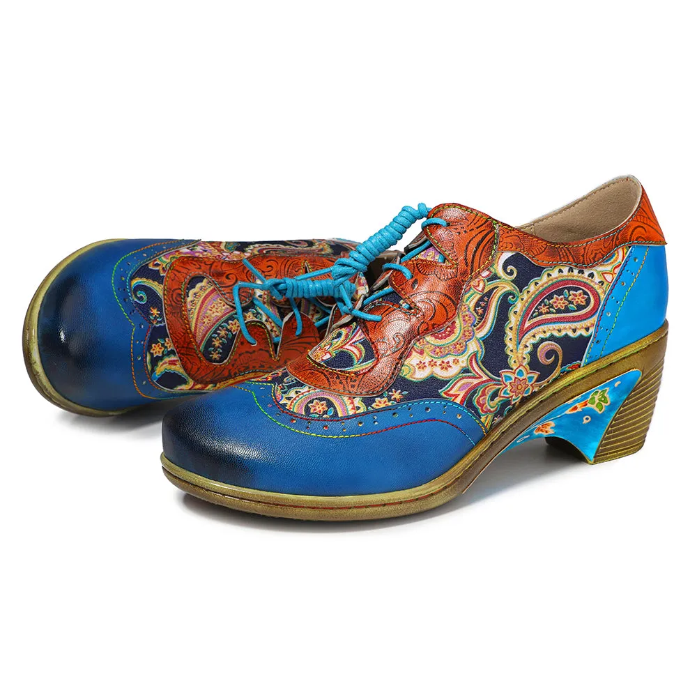 Blue Low Heel Oxford Heel Pumps