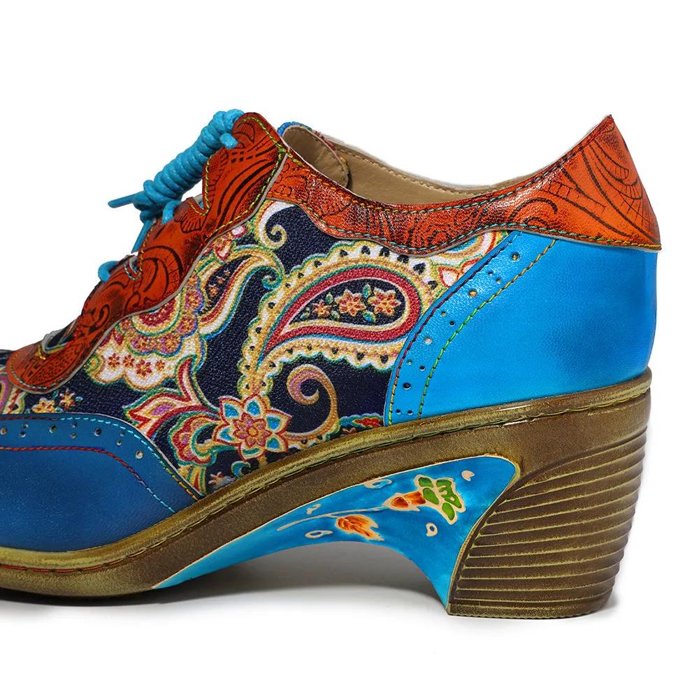 Blue Low Heel Oxford Heel Pumps