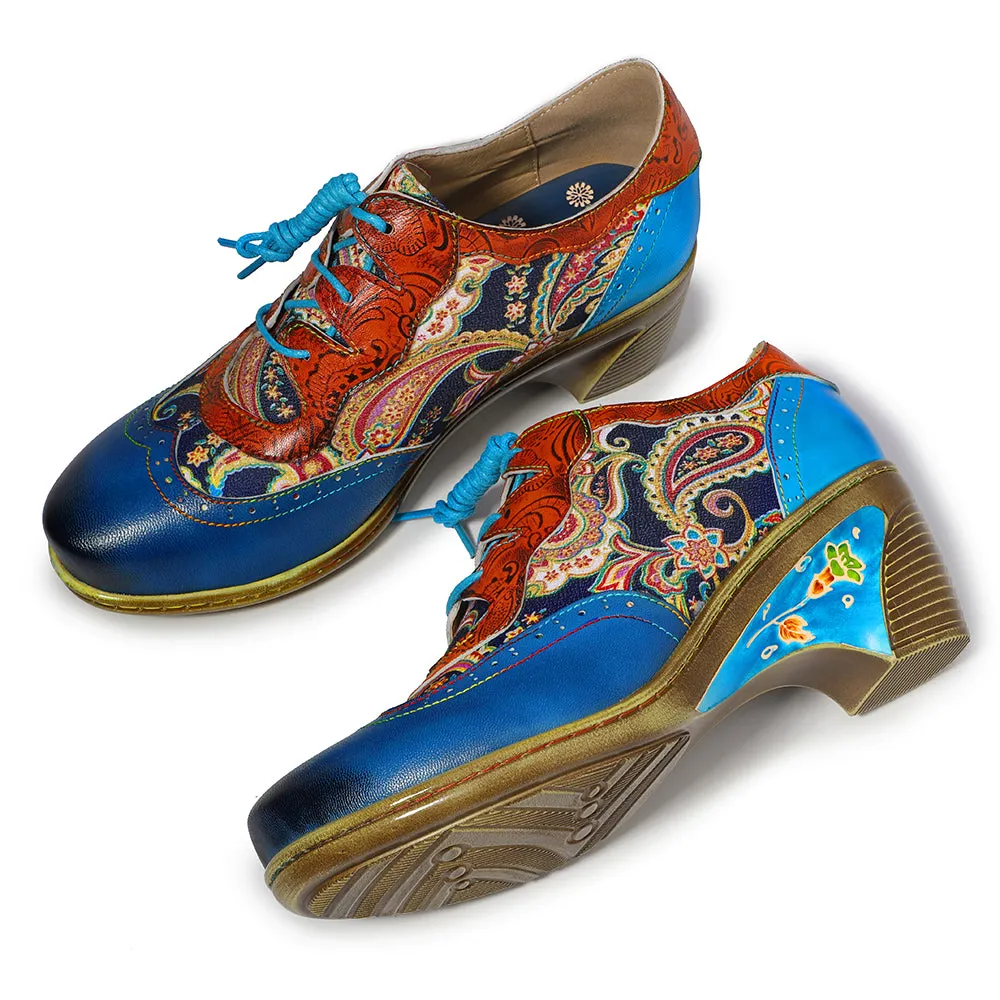 Blue Low Heel Oxford Heel Pumps