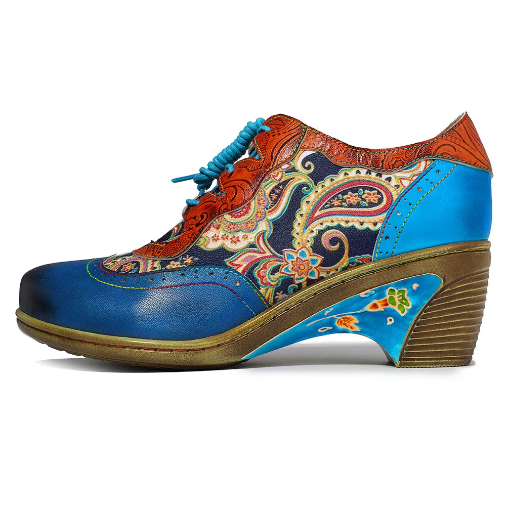 Blue Low Heel Oxford Heel Pumps