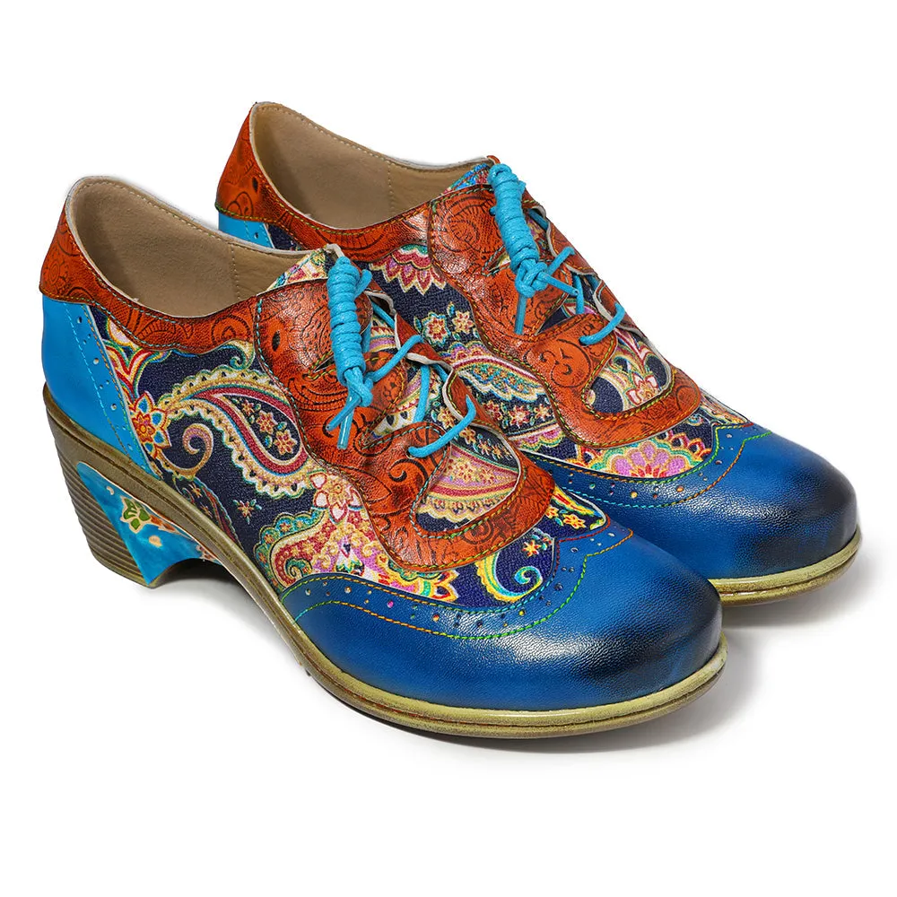 Blue Low Heel Oxford Heel Pumps
