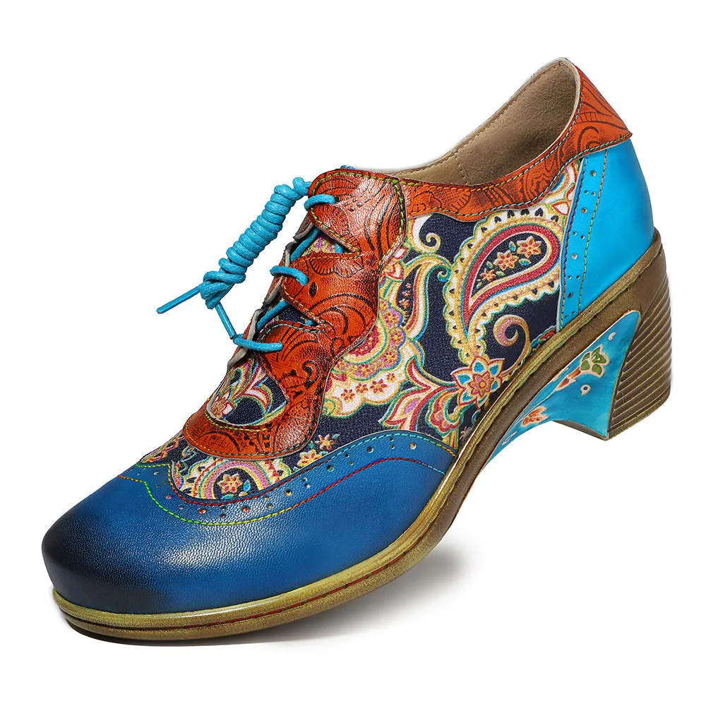 Blue Low Heel Oxford Heel Pumps