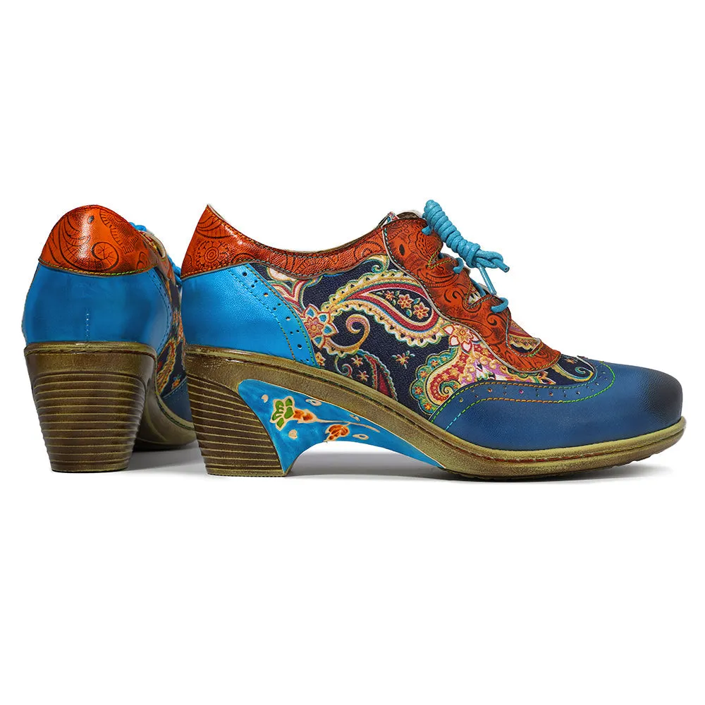 Blue Low Heel Oxford Heel Pumps