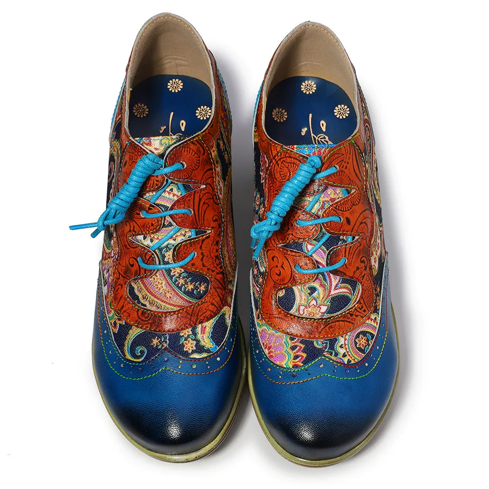 Blue Low Heel Oxford Heel Pumps