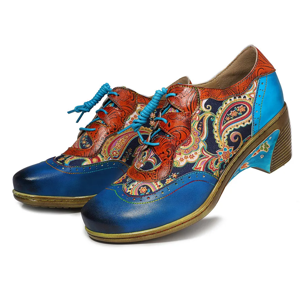 Blue Low Heel Oxford Heel Pumps