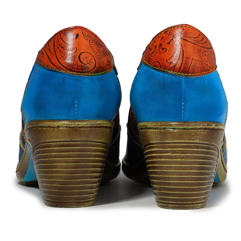 Blue Low Heel Oxford Heel Pumps