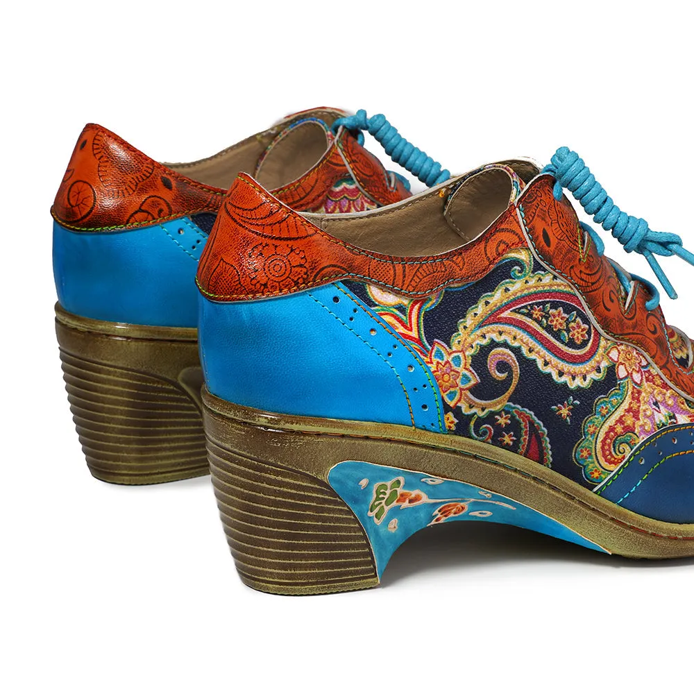 Blue Low Heel Oxford Heel Pumps