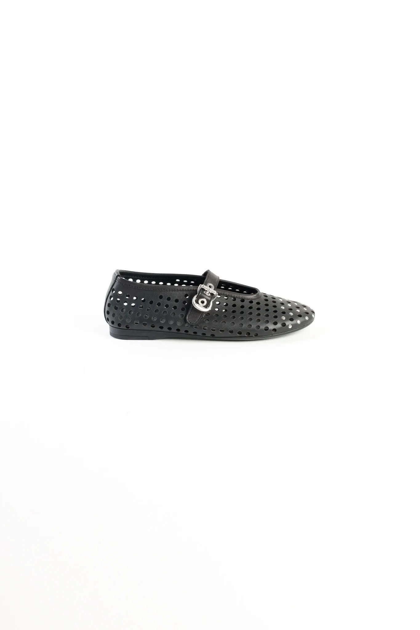 CARROLYN BLACK- Perforated Leather Ballet Flats with Studs and Buckle