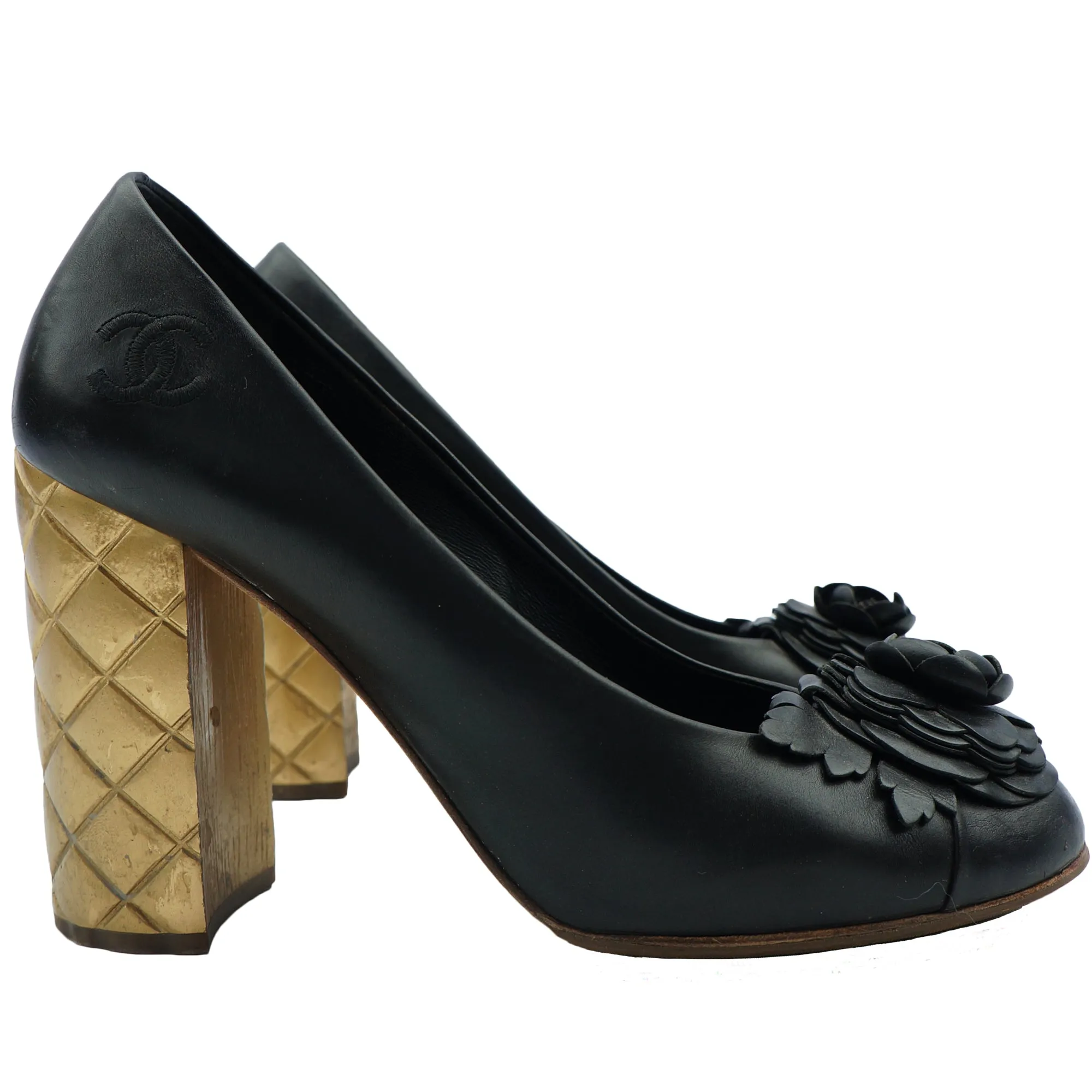 CHANEL 2015 CAMELLIA LEATHER PUMPS