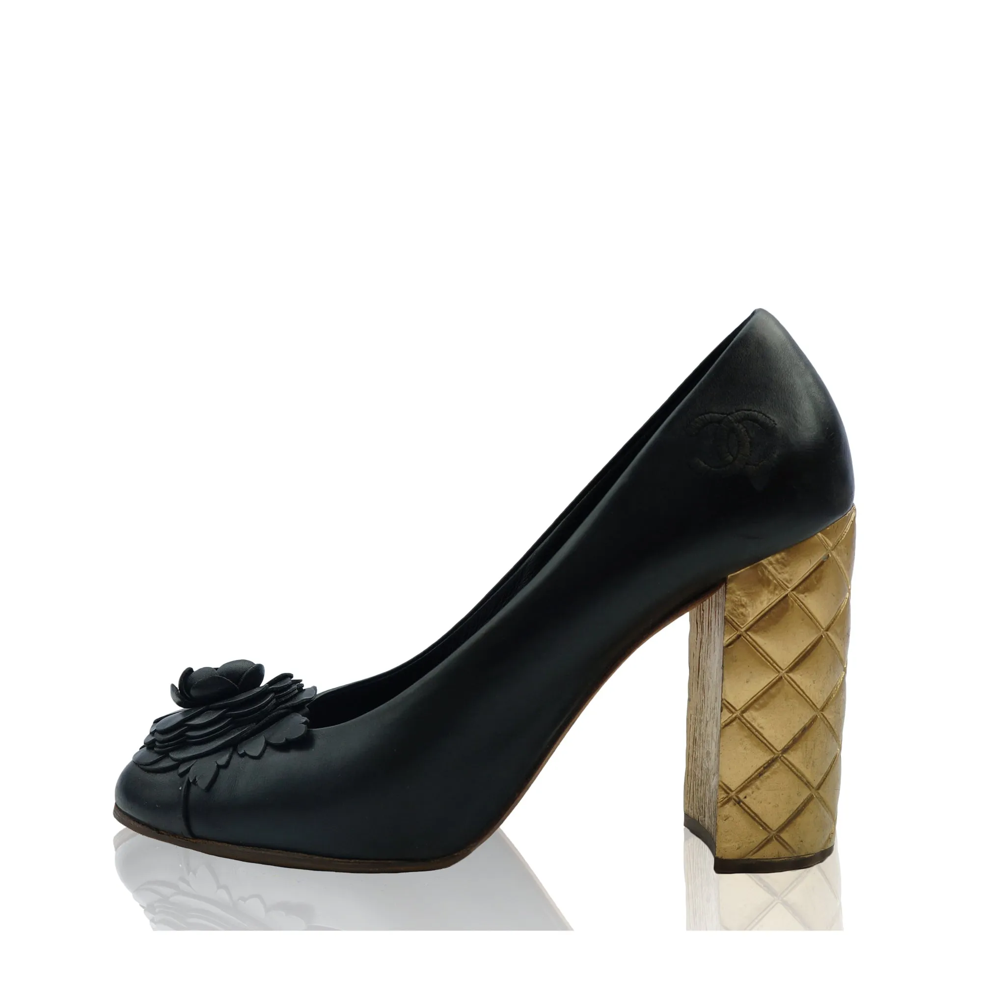 CHANEL 2015 CAMELLIA LEATHER PUMPS