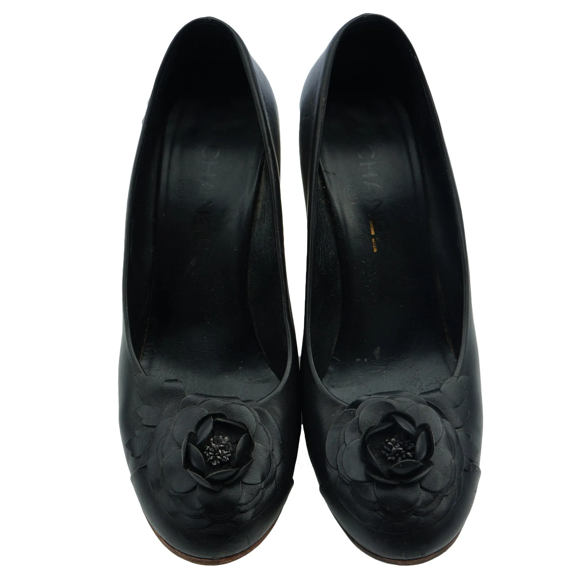 CHANEL 2015 CAMELLIA LEATHER PUMPS