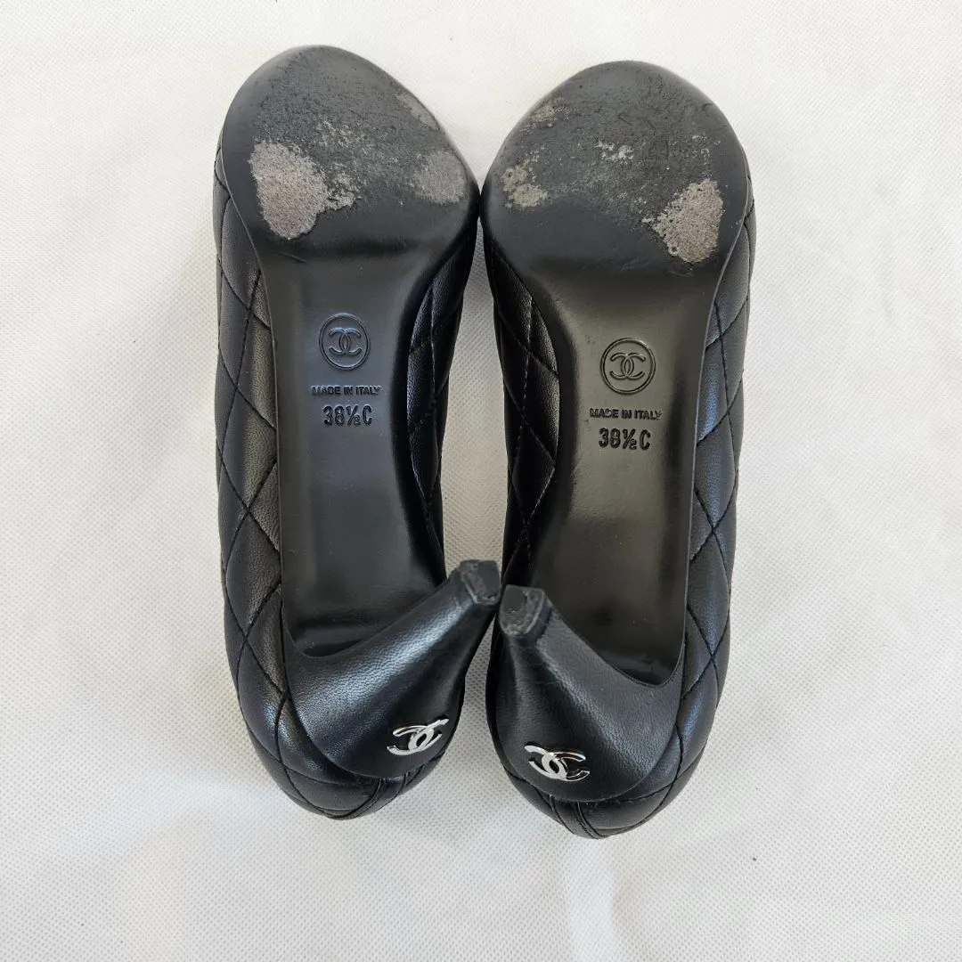 Chanel Black Quilted Heel Pumps, 38.5C