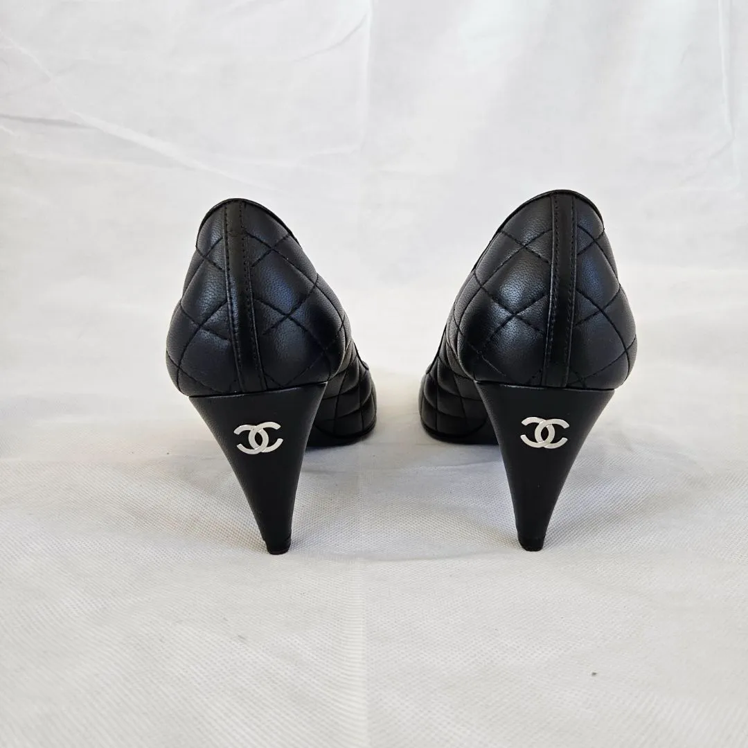 Chanel Black Quilted Heel Pumps, 38.5C