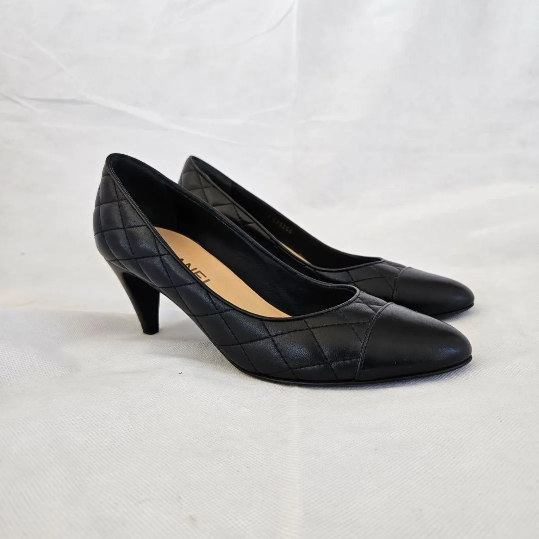 Chanel Black Quilted Heel Pumps, 38.5C