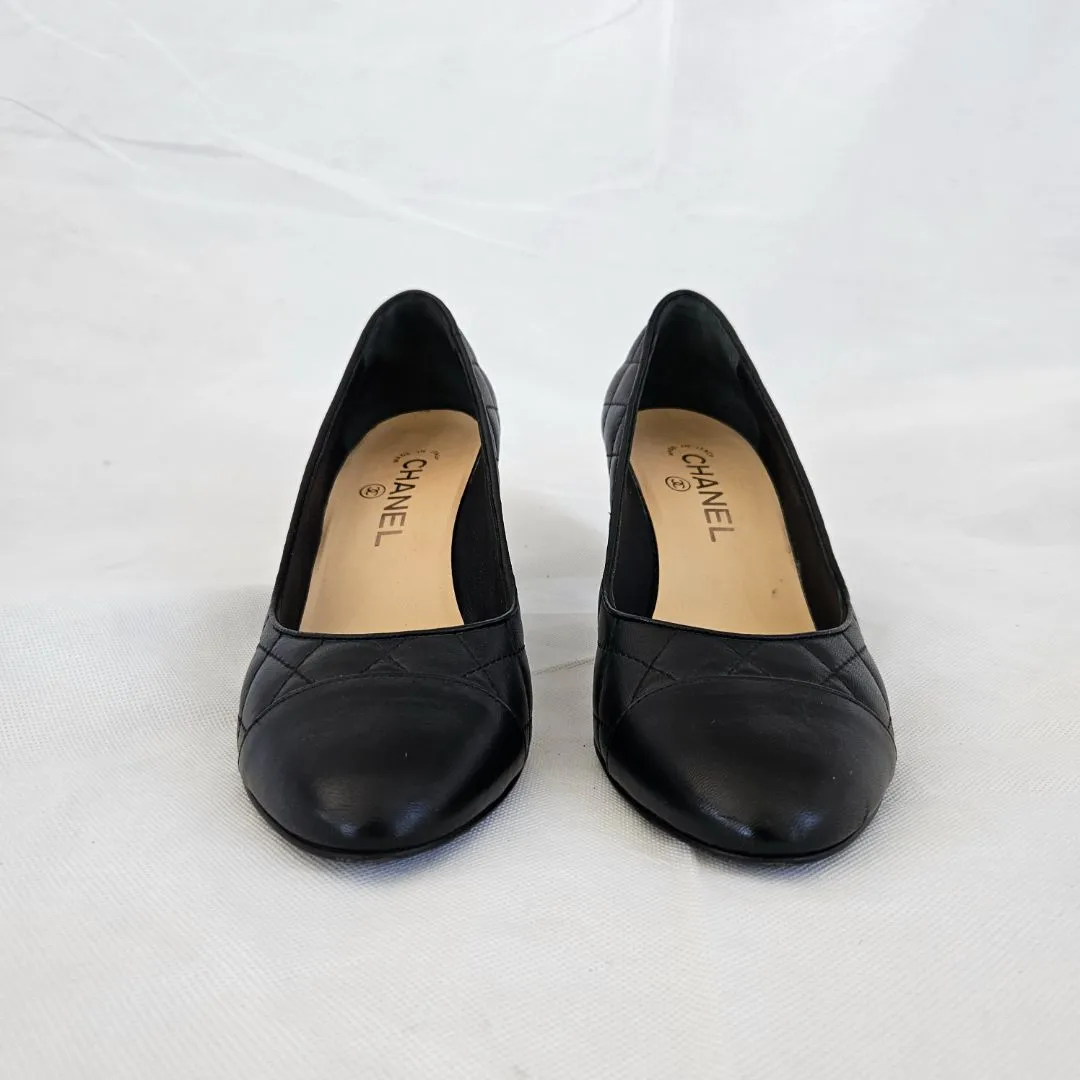Chanel Black Quilted Heel Pumps, 38.5C