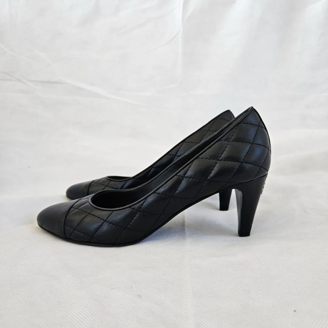 Chanel Black Quilted Heel Pumps, 38.5C