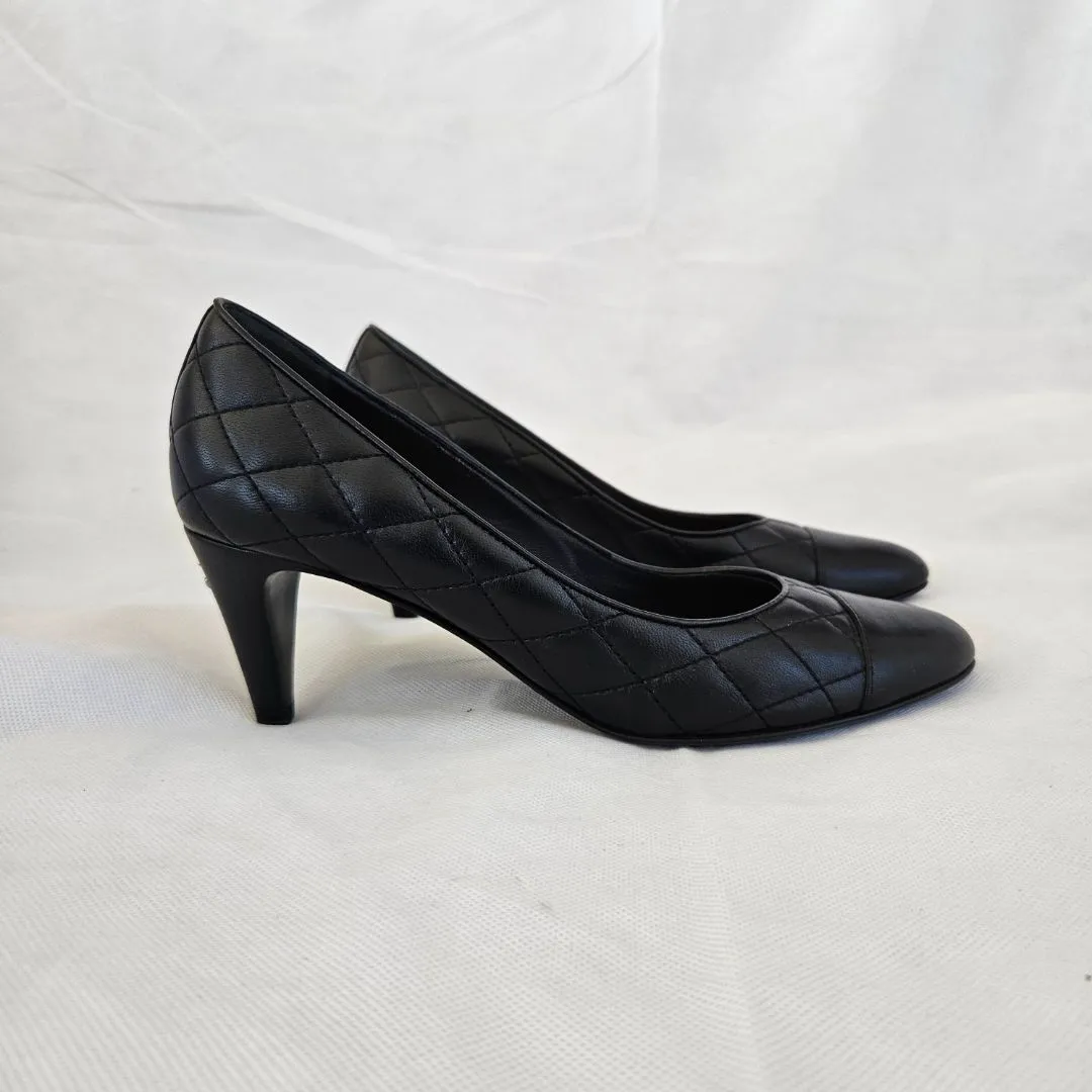 Chanel Black Quilted Heel Pumps, 38.5C