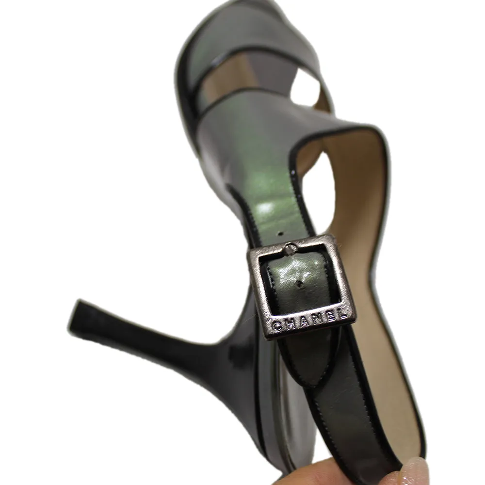 Chanel Grey Leather Strappy Sandal Shoes Size 37
