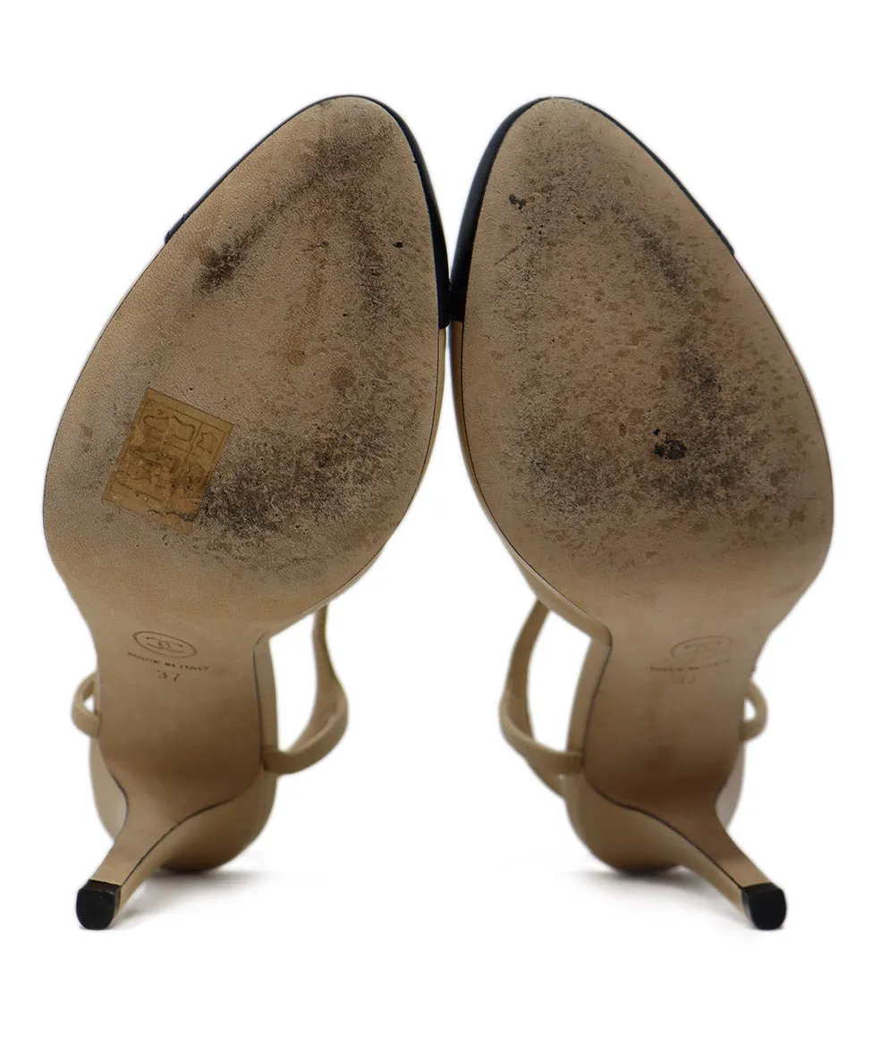 Chanel Nude Leather & Black Trim Heels sz 7