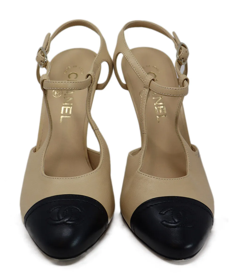 Chanel Nude Leather & Black Trim Heels sz 7