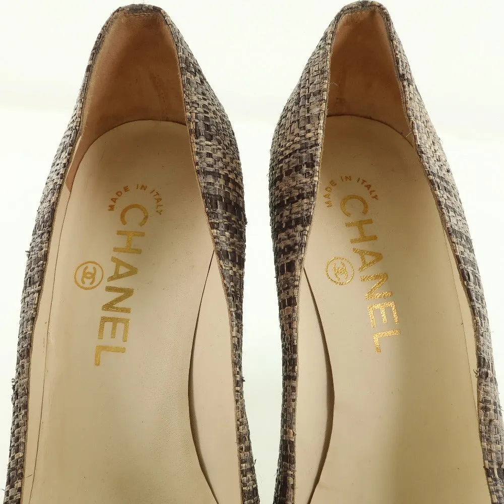 CHANEL pumps Patent Leather, Jute Gold / Brown High heels Women 36 1/2 Used