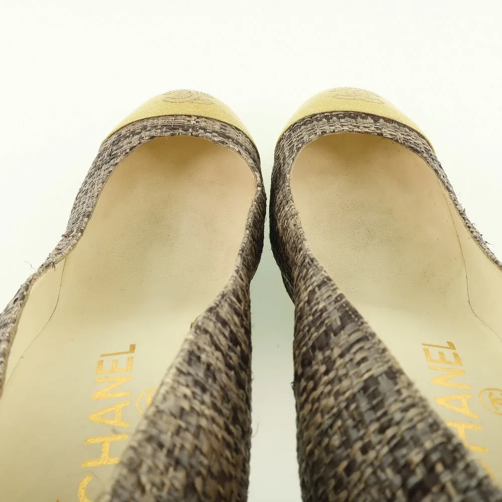 CHANEL pumps Patent Leather, Jute Gold / Brown High heels Women 36 1/2 Used