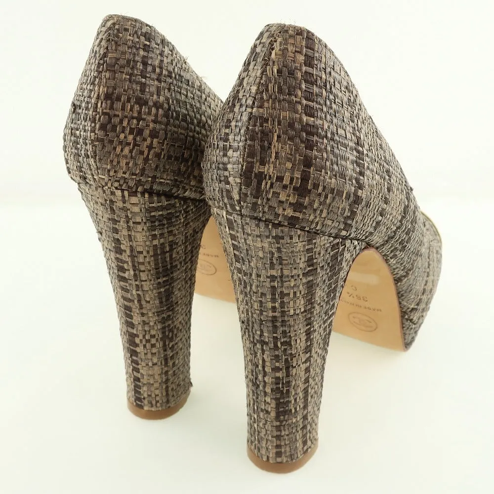 CHANEL pumps Patent Leather, Jute Gold / Brown High heels Women 36 1/2 Used