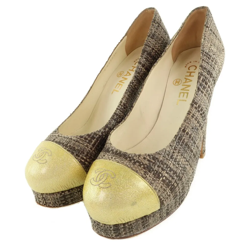 CHANEL pumps Patent Leather, Jute Gold / Brown High heels Women 36 1/2 Used