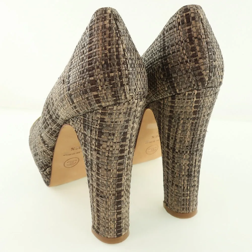 CHANEL pumps Patent Leather, Jute Gold / Brown High heels Women 36 1/2 Used