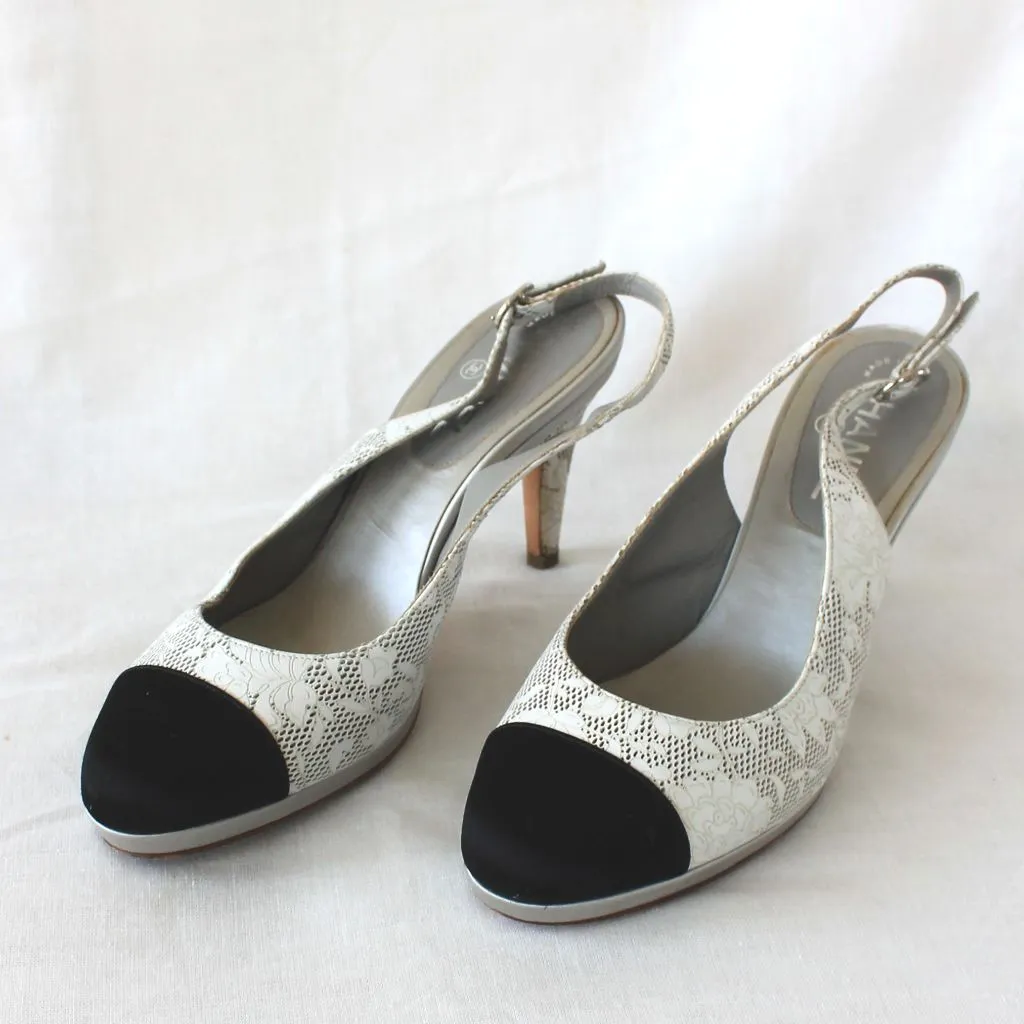 Chanel slingback perforated slingback leather pumps, 40