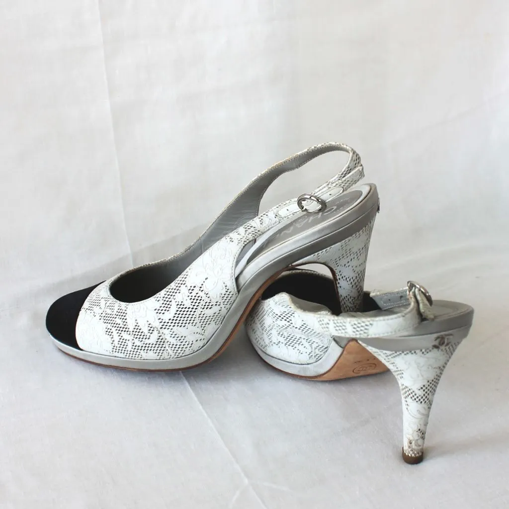 Chanel slingback perforated slingback leather pumps, 40